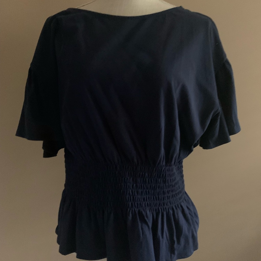 Blue Peplum Short Sleeve Top Shirt - Picture 3 of 9